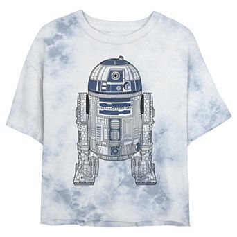 Juniors' Star Wars: R2-D2 Outline Wash Graphic Crop Tee