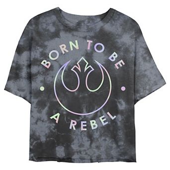 Juniors' Star Wars: Born To Be A Rebel Rainbow Wash Graphic Crop Tee