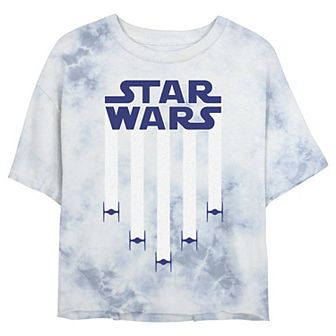 Juniors' Star Wars: Fighter Jets Star Bangled Banner July 4th Wash Graphic Crop Tee