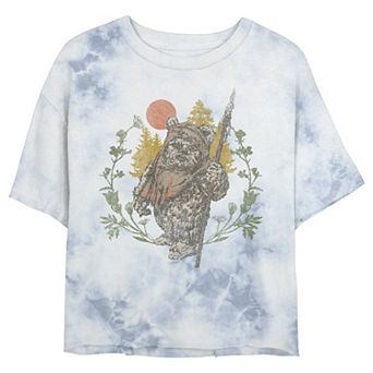 Juniors' Star Wars: Ewok Floral Sunset Wash Graphic Crop Tee