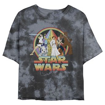 Juniors' Star Wars: Rainbow Group Shot Vintage Poster Wash Graphic Crop Tee
