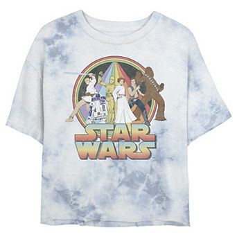 Juniors' Star Wars: Rainbow Group Shot Vintage Poster Wash Graphic Crop Tee