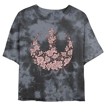 Juniors' Star Wars: Rose Rebel Emblem Wash Graphic Crop Tee
