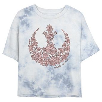 Juniors' Star Wars: Rose Rebel Emblem Wash Graphic Crop Tee