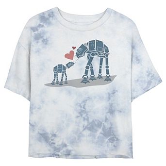 Juniors' Star Wars: AT-AT Mother & Son Portrait Wash Graphic Crop Tee