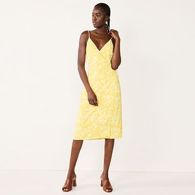 knee length dresses for ladies Time After Time Butter Yellow Wrap Dress