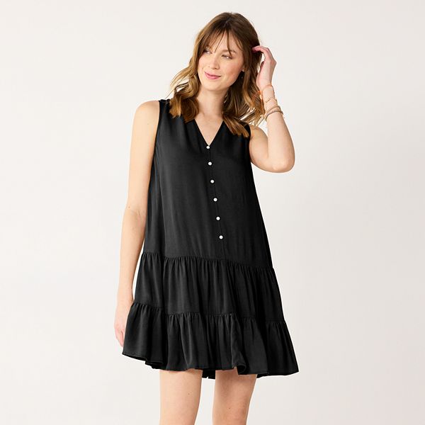 Women's Nine West Button-Front Tiered Drop-Waist Dress