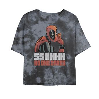 Juniors' Marvel Deadpool SSShhh No One Cares Cropped Graphic Tee