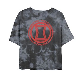 Juniors' Marvel Black Widow Find Your Power Red Logo Tee