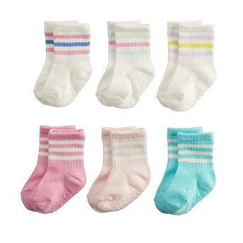 Baby & Toddler Girl Jumping Beans® 6-Pack Crew Grip Socks