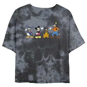 Juniors' Disney Mickey Mouse & Friends Lineup Waving Hello Wash Crop Tee