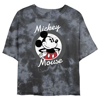 Juniors' Disney Mickey Mouse Waving Portrait Wash Crop Tee