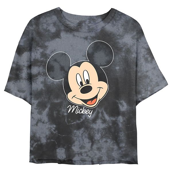 Juniors' Disney Mickey Mouse Smile Face Portrait Wash Crop Tee