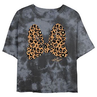 Disney's Minnie Mouse Juniors' Leopard Print Bow Wash Crop Tee