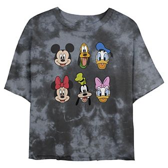Disney's Mickey Mouse & Friends Juniors' Group Shot Heads Wash Crop Tee