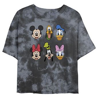 Disney's Mickey Mouse & Friends Juniors' Group Shot Heads Wash Crop Tee