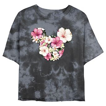 Disney's Mickey Mouse Juniors' Floral Fill Wash Crop Tee