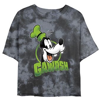Juniors' Disney Mickey Mouse & Friends Goofy Gawrsh Portrait Wash Crop Tee