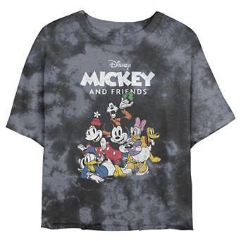 Disney's Mickey Mouse & Friends Juniors' Vintage Group Portrait Wash Crop Tee