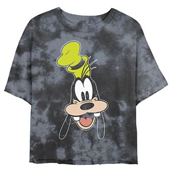 Juniors' Disney Goofy Open Mouth Big Smile Wash Crop Tee