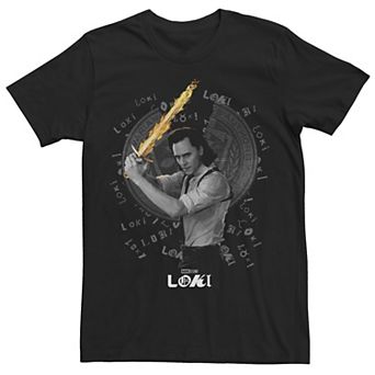 Men's Marvel Loki Gold Dagger Collage Portrait Tee