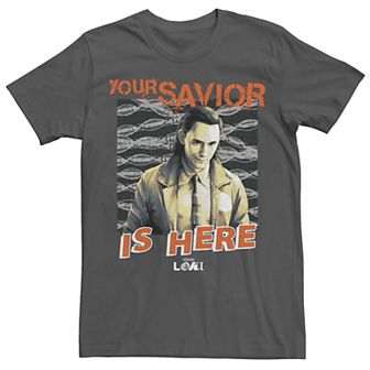 Men's Loki Your Savior Is Here Collage Poster Tee