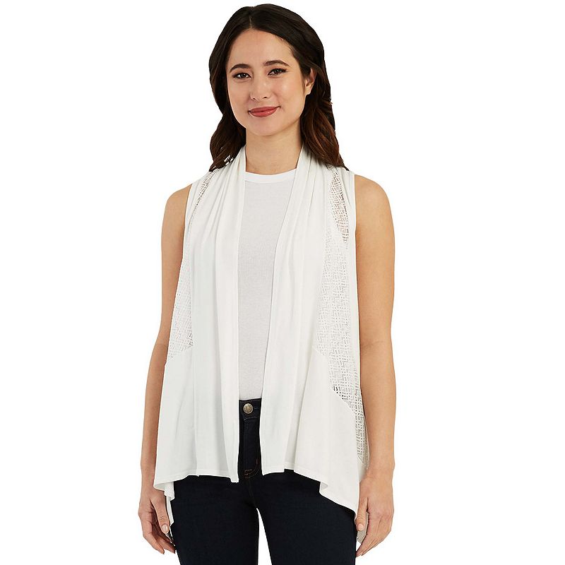 Womens AB Studio Embellished Crochet-Back Draped Vest, Size: XL, White