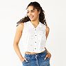 Juniors' SO® Cropped Sleeveless Button Down Top