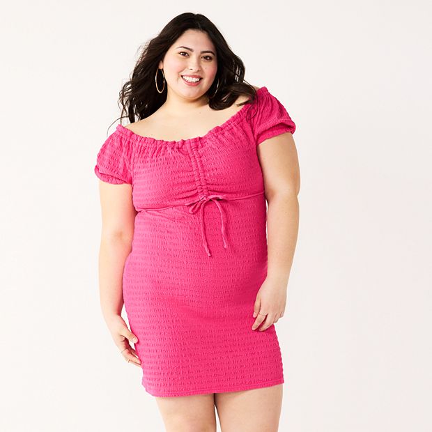 Juniors' Plus Size SO® Allover Smocked Cutout Mini Dress