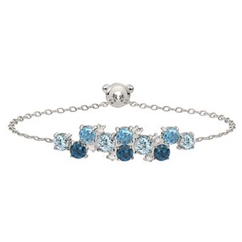 Sterling Silver Multi Blue Topaz & Diamond Accent Adjustable Bracelet