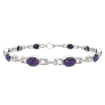 Sterling Silver Amethyst & 1/8 Carat T.W. Diamond Bracelet