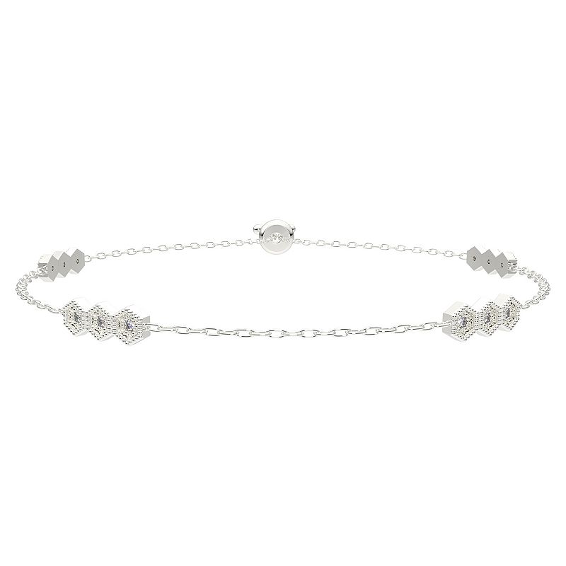 Sterling Silver Diamond Fashion Bolo Bracelet, Womens, White