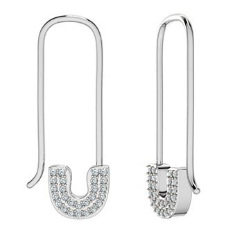 Sterling Silver 1/8 Carat T.W. Diamond Safety Pin Threader Earrings