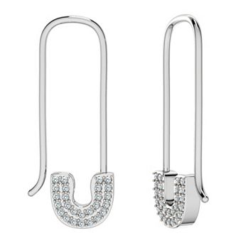 Sterling Silver 1/8 Carat T.W. Diamond Safety Pin Threader Earrings