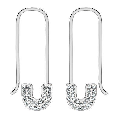 Sterling Silver 1/8 Carat T.W. Diamond Safety Pin Threader Earrings