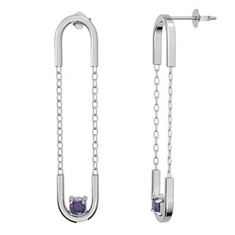 Sterling Silver Amethyst Chain Drop Earrings