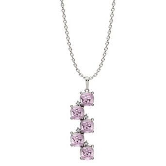 Sterling Silver Lab-Created Pink Sapphire & Diamond Accent Pendant Necklace