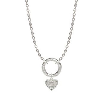 Sterling Silver 1/8 Carat T.W. Diamond Heart Circle Pendant Necklace