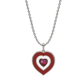 Sterling Silver Lab-Created Ruby & Enamel Heart Pendant Necklace