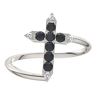 Sterling Silver Black Onyx & Diamond Cross Bypass Ring