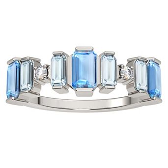 Sterling Silver Multi Blue Topaz & Diamond Accent Ring