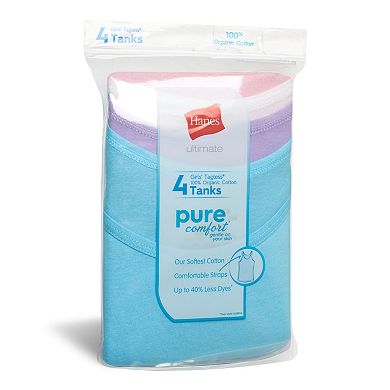 Girls Hanes® 4 Pack Ultimate Pure Comfort Organic Cotton Tank