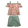 Girls 7-16 Bonnie Jean Cold Shoulder Floral Peasant Top & Wrap Shorts Set