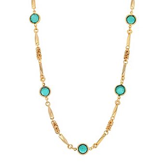1928 Gold Tone Green Crystal Art Deco Necklace