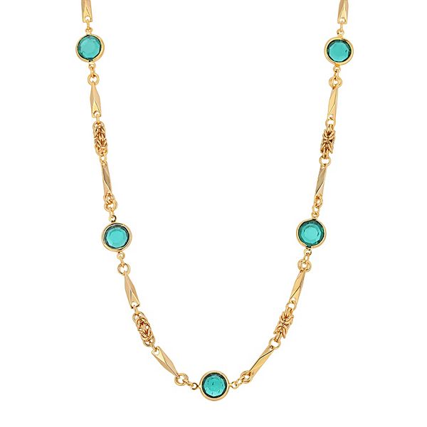 1928 Gold Tone Green Crystal Art Deco Necklace