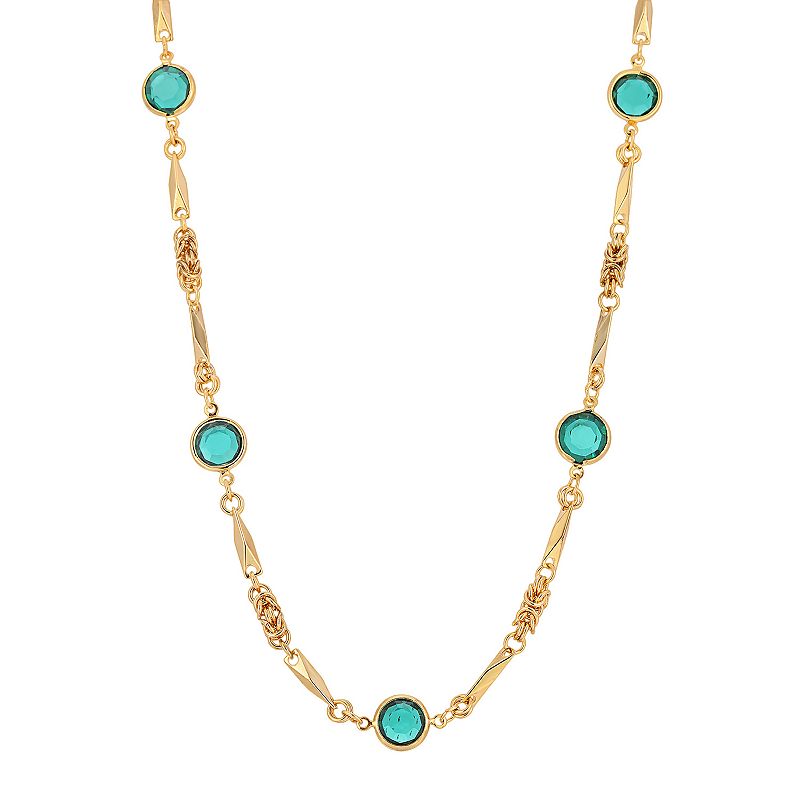 49689715 1928 Gold Tone Green Crystal Art Deco Necklace, Wo sku 49689715