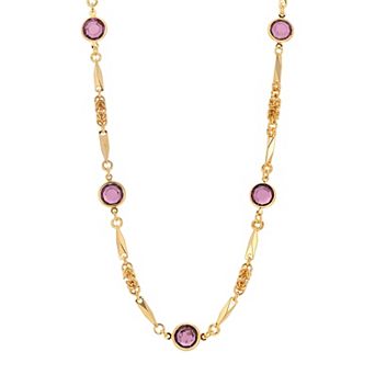 1928 Gold Tone Purple Crystal Art Deco Necklace