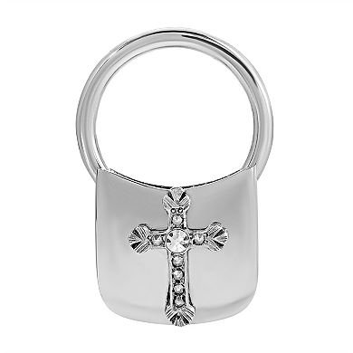 1928 Silver Tone Crystal Cross Key Chain