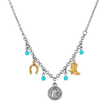 1928 Two-Tone Simulated Turquoise Beads Horse Charm Necklace