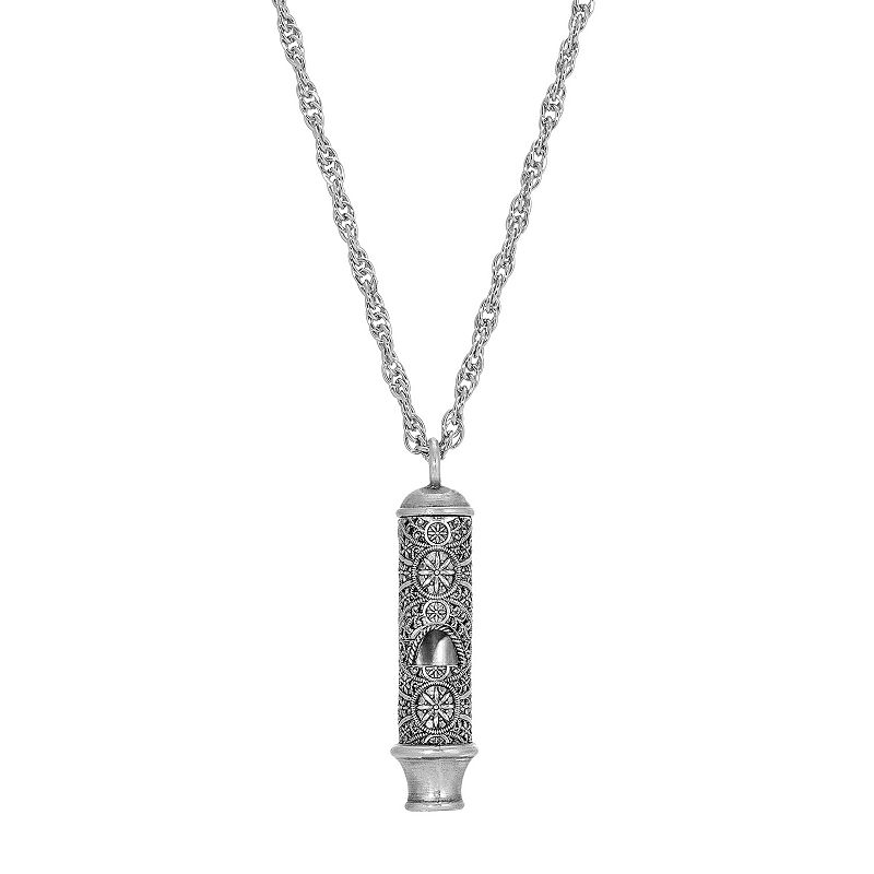 1928 Pewter Whistle Necklace, Womens, Silver